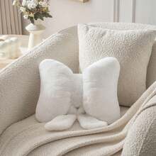 1pc Bow Decor Throw Pillow, Cute Style, Soft Faux Fur Bow Design, Tie Detail, Decorative & Comfortable, Good Support - Suitable For Valentine's Day, Bedroom & Living Room Decor, All Year Round Use - White - View 2
