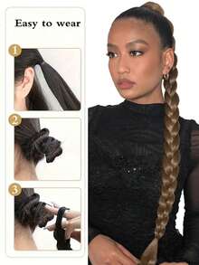 20 Inch Synthetic Handmade Braided Ponytail Wig, With Elastic Hair Tie, In Black, Brown, And Golden Colors - Multicolor - View 6