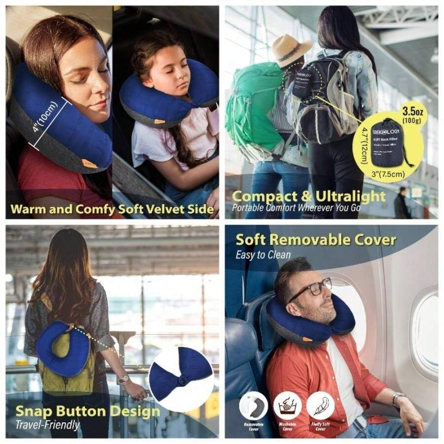 Inflatable Neck Pillow Traveling - Inflatable Travel Pillow Airplanes - Neck Pillow, Blow Travel Pillows Neck Support - Blue - View 1