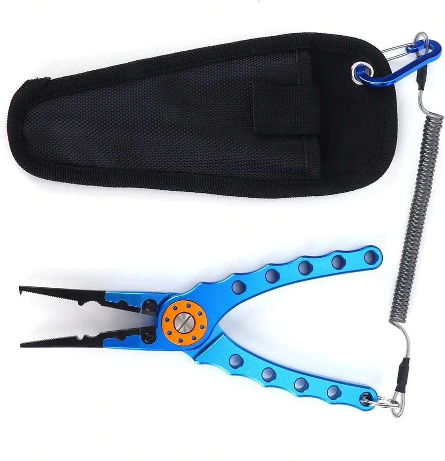 Pinzas de Alicates para Señuelos de Pesca, Equipo Multifunción para Quitar Ganchos de Aleación de Aluminio, Anillo Abierto, Quitar Ganchos Y Línea Trenzada de Corte(Azul) - Azul y plata - Ver 1