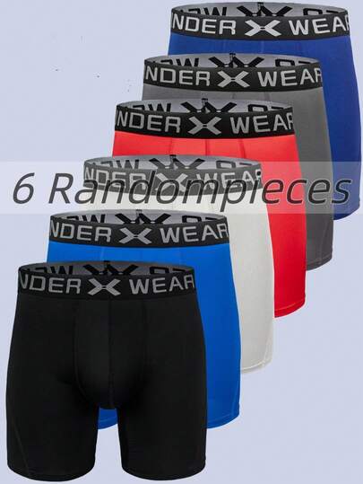 Pantalones cortos de boxeo para hombres de 6 piezas, de malla transpirable con estampado de letras, hechos de tela de poliéster de alta elasticidad, ropa interior masculina, ropa interior de boxeo masculina y amigable con la piel, pantalones cortos de boxeo masculinos de moda y vanguardistas, de secado rápido, traviesos y lindos, adecuados para correr, jugar a la pelota, deportes, para usar en las cuatro estaciones
