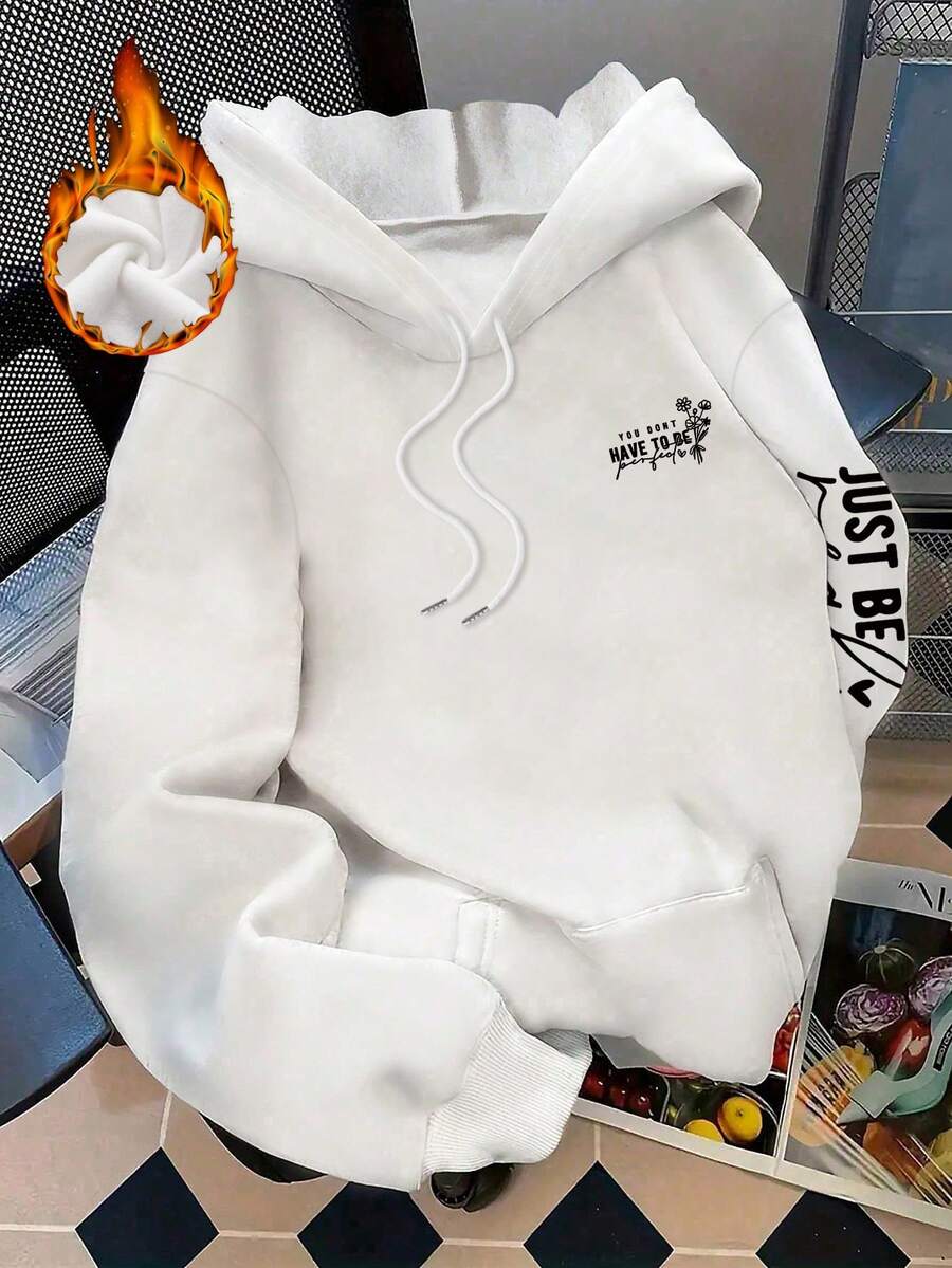 Bedruckter Hoodie, lässiger und bequemer Stil, einzigartiges Design mit Kapuze mit Kordelzug und Taschen, geeignet für den täglichen Gebrauch, weiß - Weiss - Übersicht 1