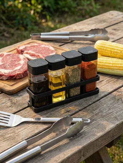 1/4/8 Piezas Juego de Frascos de Especias, Cajas de Condimentos de Plástico con Tapa, Contenedores de Almacenamiento Transparentes para Barbacoa, Estantes de Especias, Recipiente de Almacenamiento de Condimentos Dispensador para Especias, Sal y Pimienta