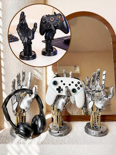 1個 サイバーパンク調メカニカルアームブラケット、バレンタインデーの男性へのギフト、ゲームコントローラーホルダー、スチームパンク モダンホームデコレーション、パンクスタイルのゲームルームデコレーション、Switch、Pro、ヘッドフォン、デスクトップディスプレイスタンド、レジンアートギフトとデスクトップデコレーション対応(シルバーとブラック)