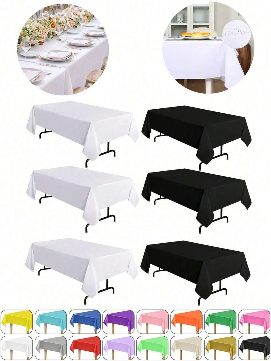 Bộ 6 khăn trải bàn nhựa dùng một lần, phù hợp với bàn hình chữ nhật, chống bám bẩn, chống nhăn, chống thấm nước, chống dầu mỡ, thích hợp cho các bữa tiệc, sự kiện và đám cưới, có thể sử dụng trong nhà và ngoài trời.