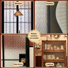 1 Roll Vintage Geometric Pattern Glass Film, Privacy Window Film, Glass Window Film, Reusable Non-Adhesive Glass Decorative Film For Home And Office Decor - Clear - View 10
