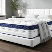 DreamFit Colchón Ortopedico Híbrido,Colchon Queen Size 150*190*25CM En Caja,Espuma de Alta Densidad Memory Foam,Ergonómico,Antibacteriana,Antiácaros,Transpirabilidad,Antialérgico,Resistente a la humedad,Alivio de Presión y Extremadamente Cómodo,Firmeza media,Certificado CertiPUR-US®,Colchones Resortes - Azul y blanco - Ver 2