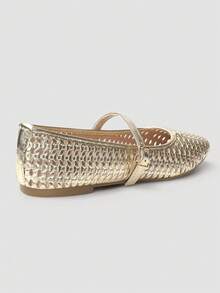 New Arrival Gold Hollow Mary Jane Shoes, Strap Metal Buckle, Shiny Luxury, Breathable Versatile Casual & Party Wear - Gold - View 6