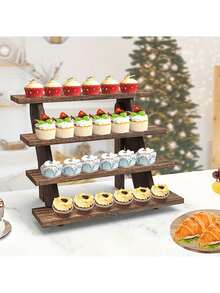 Wooden Cupcake Stand - 4 Tier Cupcake Display Stand, Rustic Tiered Display Stand, Tool Free Installation Cupcake Stand For Baby Shower Decorations Birthday Party Supplies, Halloween And Christmas Decorations - 1個 - 查看 3