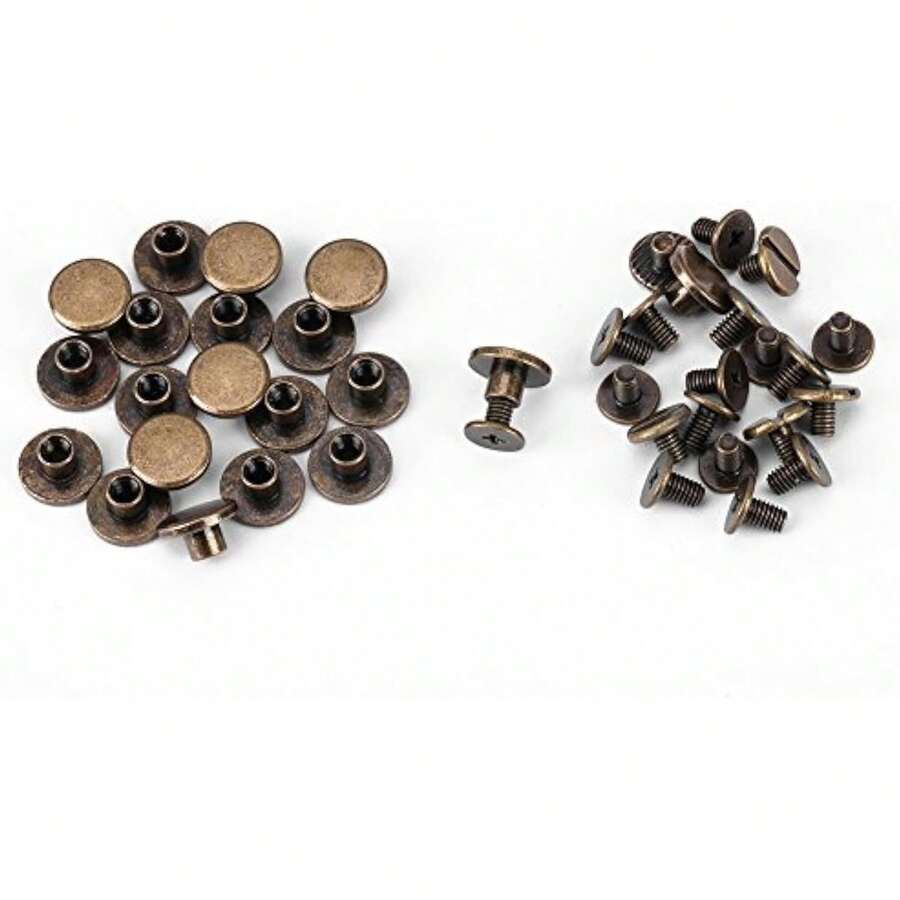20 juegos 5 mm 6,5 mm 8 mm Kit surtido de latón Tornillo Postes de metal Botón de remache de clavo para bricolaje Decoración de cuero Encuadernación Ranurado Tornillo de cabeza plana (5 mm) - 1 - Ver 1