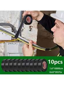 10pcs Black PVC Electrical Tape - High Adhesive, Heat Resistant, Waterproof, Suitable For Wiring, Racket Grip And Household Use - Insulating Flame Retardant Tape - Size 0.63x3937 Inch, 1.6x10000 Cm, Essential For Home Improvement | Decorative Tape | Adhesive