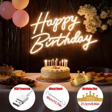 1件暖黃色手寫體「Happy Birthday」霓虹燈，生日派對氛圍提升燈，USB供電，適合生日派對裝飾，氛圍燈，送給朋友的禮物 - 彩色 - 查看 9