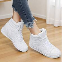 80s Retro High Top Sneakers Women, Hidden Wedge Heel 2 Inch Lift, Ankle Support Casual Boots For Daily Outfit & Walking - White - View 2