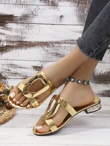 2026 Fashion Thickened Comfortable Gold And Black Crocodile Pattern Artificial Leather Ankle Metal Buckle With Toe Black Bright Diamond Decorative Heel Inlaid Women's High Heel Sandals - Gold - View 5
