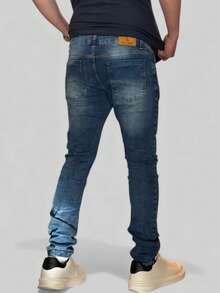 Men's Slim Fit Premium Denim Jeans With Elastane Lycra - Skystone Blue - View 4