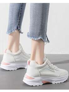 女士厚底显瘦休闲透气网面跑步鞋，2025秋冬新款，百搭时尚 - 粉色 - 查看 4