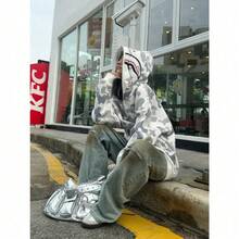 Grey Camouflage Shark Hooded Cardigan Sweater Autumn And Winter Men's And Women's Sports Casual Jacket - 灰色 - 查看 5