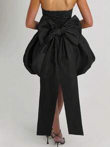 LUNA Vestido sin tirantes negro/rosa para mujer con lazo en la espalda, vestido sin tirantes, minifalda, adecuado para bailes de graduación, fiestas de cumpleaños y fiestas de música. - Negro - Ver 6