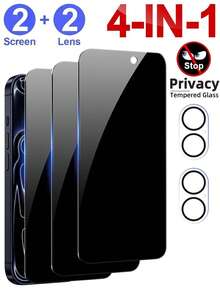 مجموعة 4 في 1: 2 قطعة واقي شاشة زجاجي مقوى للخصوصية + 2 قطعة واقي عدسة الكاميرا ثلاثي الأبعاد، دقة عالية 1:1، مقاوم للخدش، غير قابل للكسر، متين، متوافق مع X/XR/11/12/13/14/15/16/16 برو/16 بلس/16 برو ماكس/16e/17/17 إير/17 برو/17 برو ماكس، أساسيات حماية الشاشة، قابل للاستخدام اليومي في المكتب والمنزل، واقي شاشة الهاتف، ملحقات الهاتف، واقي شاشة خصوصي، مقاوم للماء، مضاد للصدمات، مقاوم للخدش - الأسود - مشاهدة 21