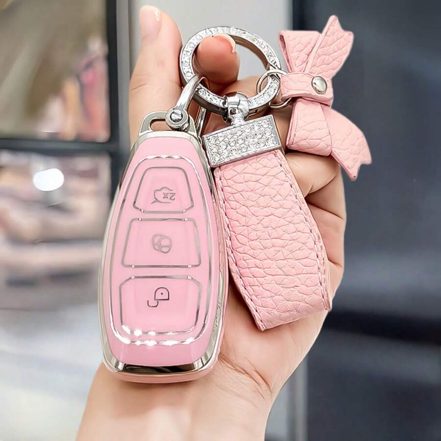 [Gold Rim-Silver Rim] 1pc Soft TPU Car Key Fob Cover, Suitable For Mondeo, Kuga, Stline, MK3 And Other Models, 3-Button Car Key Remote Control Shell, Durable And Soft TPU Protection, Ideal Gift