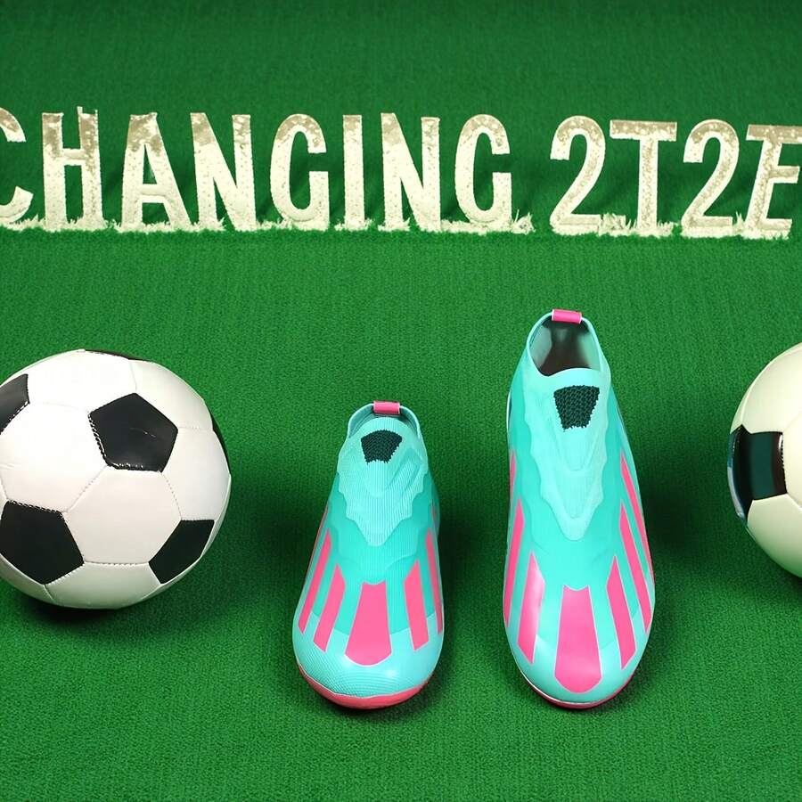 1 Pair Teenagers' Outdoor High-Top Football/Soccer Shoes, Unisex Gym & All-Season Sports Shoes - Strong Grip TPU Outsole, Suitable For Competition Matches And Team Training - Cadet Blue - View 1
