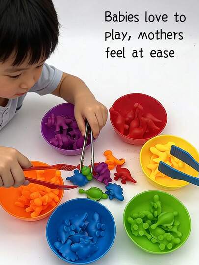 Rainbow Dinosaur Kingdom 48 delar mjuk gummileksak för tidig utbildning och intelligens sorteringsspel färg regnbågsräknande mjuk gummi dinosaurie färgklassificeringskopp, lämplig för pojkar och flickor födelsedagspresenter, jul, halloween, thanksgiving presenter, etc.