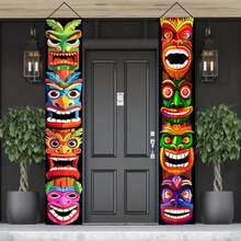 2D 提基图腾门旗套装，适用于夏威夷庆典：夏威夷风情生日派对装饰 - 户外提基装饰 - 长 71 英寸 - 无需电源