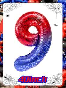 40-Inch Giant Number Balloon 0-9 Spider Themed Birthday Party Decorations 1 Pc Per Pack Red Blue Gradient Foil Balloon With Spider Web Print For Superhero Party Supplies, Event Decor, Photo Booth Backdrop Wall - Multicolor - View 22