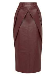 Magic Mia Elegant Women's Long Sleeve Waterfall Neck Plain Woven Fabric Top With Long Skirt Two-Piece Outfit - Burgundy - View 6