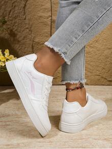 女士厚底运动鞋，新款春秋季百搭休闲平底防滑白色鞋，学生鞋 - 白色 - 查看 3