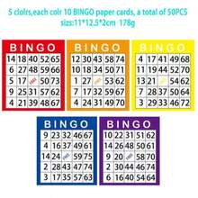 50张宾果游戏卡片套装，包含预印数字的宾果球和空白区域 - 彩色编码叫号表，采用耐用纸卡制成，适用于宾果派对、课堂教学、家庭游戏之夜、生日和节日庆祝活动。 - 彩色 - 查看 7