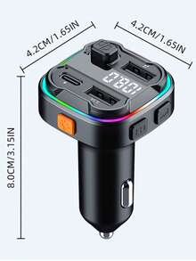 12-24V Car Bluetooth MP3 Player, Dual USB+Type-C Car Charger, FM Transmitter, Multifunction Car Audio Player With Colorful Ambient Light, For Transmitting Phone Music To Car Stereo - Black - View 8
