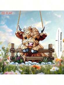 7.1 X 8 Inch Acrylic Wall Decor With 2D Printed Scottish Highland Cow Design, 0.3cm Thick, Decorative Piece For Living Room, Garden House, Porch, Home Office, Ideal Gift For Birthday And Anniversary Room Decor Home Decor Ornaments Home Miniature Things - Multicolor - View 5