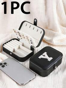 1pc Dual Layer Jewelry Box, A-Z Letter Sticker Decor Large Capacity Jewelry Storage Box, Jewelry Display Tray, Necklace, Earring, Jewelry And Accessory Organizer, White Minimalist Compartment Jewelry Stand, Anti-Dust Anti-Oxidation, Compact Portable Jewelry Box, Travel Jewelry Pouch, Small Ring Earring Jewelry Box, Suitable For Earrings, Necklaces, Rings, Portable, Spacious, Buckle, Lipstick, Watch, Women Gifts, Girls, Girlfriend, Christmas, Halloween, New Year