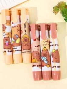 Cute Bear Capybara Push-Button Eraser, High-Aesthetic Eraser, Correction Tape - Multicolor - View 1