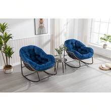 Silla mecedora de ratán para exteriores, silla reclinable con cojín acolchado para exteriores, para porche delantero, sala de estar, patio, jardín. 
 Blanco M4QV - Azul marino + acero + conjunto de tocador + algodón - Ver 4