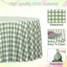 6 Pcs Sage Green Gingham Tablecloth Decorations, Disposable Round Green Checkered Tablecloth Buffalo Plaid Table Cover For Ba By Shower Bridal Wedding Birthday Party Supplies,84x84 Inch,SageGreen-Round - 鼠尾草綠-圓形 - 查看 4