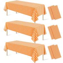 6 Pcs Orange Gingham Tablecloth Decorations, Disposable Plastic Orange And White Checkered Tablecloth Buffalo Plaid Table Cover For Autumn Than1ks 1giving Birthday Party Supplies,54 X 108 Inch,Orange - 橘子 - 查看 1