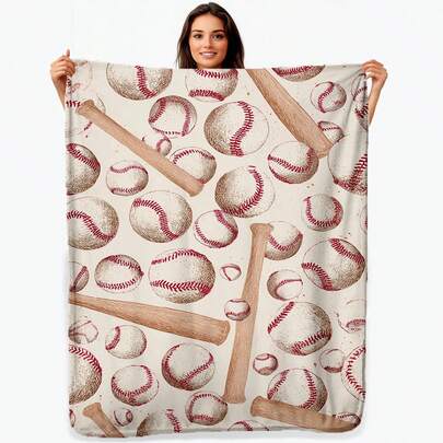 1pc Vintage Baseball Print Flannel Blanket - Soft, Warm & Lightweight All-Season Throw With Red & Beige Baseballs, Bats & Gloves Design For Sofa, Bed, Travel, Camping, Office, Sports Fan Gift, Sporty Aesthetic, Durable Comfort, Office Decor, Retro Style, Highquality Material, Outdoor EnthusiastsPop  Gift (Multiple Sizes Available) Nordic Style Acrylic Rectangular Office Nap Sofa Blanket, Air Conditioning Blanket, Knitted Small Blanket, Shawl Cover Blanket, Bed End Blanket Soft & ,Skin-Friendly Multi-Size Versatile Blanket ,Lettering Numbers Doodle Christmas Blanket,Chicken PrintingPerfect Christmas, Halloween, Birthday Gift For Home Decor,Uplifting Gift For Friends, Family, Happy Valentine's Day,Happy New Year.