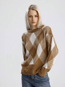 Women's Turtleneck Oversize Sweater - Brown - View 5