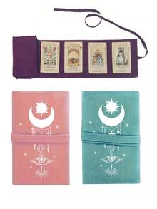 Velvet Tarot Card Bag, Printed With Sun, Moon And Eye Patterns, Dual-Tone Blue And Purple, With Drawstring, Soft Fabric Protective Case, Portable Pouch, Card Pocket, Suitable For Storing Cards And Small Items. Suitable As A Gift For Students, Beach, Vacation, Mother's Day, Summer, New Year, Ramadan, Eid, Valentine's Day, Christmas Or Thanksgiving. - Multicolor - View 5