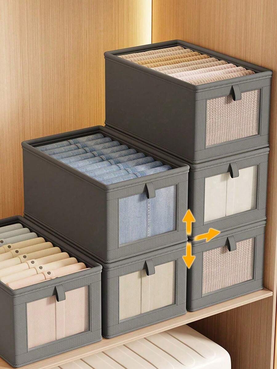 1pc Foldable Clothes & Blanket Storage Bag With Transparent Window And Handle, Reinforced Foldable Linen Storage Basket, Fabric Storage Box For Window Sill, Wardrobe, Storage Rack, Large Capacity Clothes Storage Box, Suitable For Bedroom, Wardrobe, Clothes And Blankets