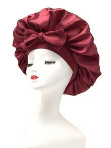 1pc Women's Silk Sleep Cap, Satin Material, Night Sleep Hat, Hair Cover, Suitable For All Hair Types, With Adjustable Drawstring, Black Hair Sleep Cap - Multicolor - View 3