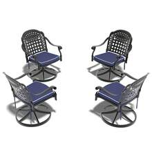 Silla giratoria de patio de aluminio fundido 2PCS con marco negro y cojines marrones 17RG - Negro + Aluminio + Azul - Ver 7