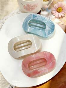 3个/1个女士大理石纹扁平鲍鱼壳发夹，高端防滑，适用于马尾辫、发髻、度假、发型设计，有白色、蓝色、粉色可选，包括爪夹、发卡、发夹、女士发饰、头部饰品、发夹、发卡等。 - 彩色 - 查看 6