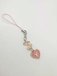 1 pieza Dije con forma de corazón metálico y letra del alfabeto de la A a la Z para celular - Negro - Ver 54