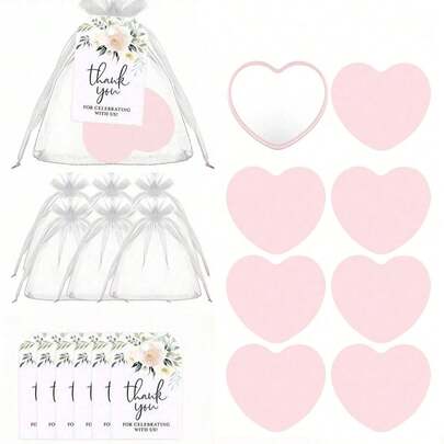 15 Pcs Heart-Shaped Travel Mirror Sets Portable Cute Hand Mirror,Small Compact Travel Mirror Makeup Mirror With 5 Pcs Heart-Shaped Mirrors, 5 Pcs Organza Bags, 5 Pcs Thank You Tags, For Princess Party Favors Bridal Shower, Wedding, Anniversary