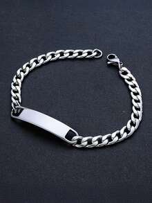 1pc Personalized Stainless Steel Cuban Link Bracelet, Suitable For Women, Men, Parents - Durable Interlocking Chain Links, Suitable For Casual And Formal Occasions, Luxury Jewelry Gift For All Year Round, Casual Wrist Accessory, Hip Hop Style Bracelet, Safety Clasp Design, Street Fashion Accessory, High-Quality Metal - Multicolor - View 7