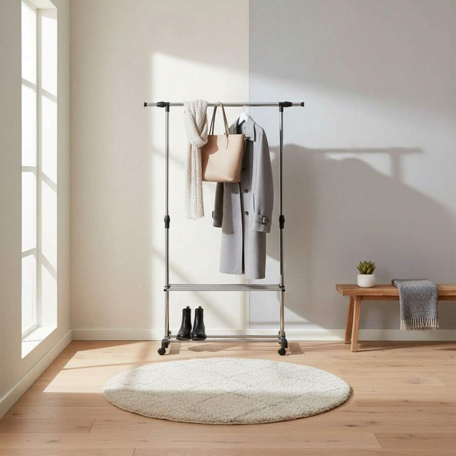 Ecommerc3 MOBLEKIT | Free-Standing And Expandable Clothes Racks In Metal And Wood, Clothing With Adjustable Options, With Wheels Or Shelves, Organizers For Bedroom, Entryway And Home - Perchero Extensible 89x145x43x90-160 cm - View 1