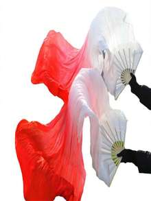 1对锦鲤印花舞蹈扇，配长丝绸扇面，古典舞蹈扇 - 彩色 - 查看 7